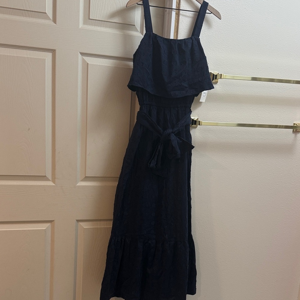 1901 Navy Midi Dress with Ruffle Detail